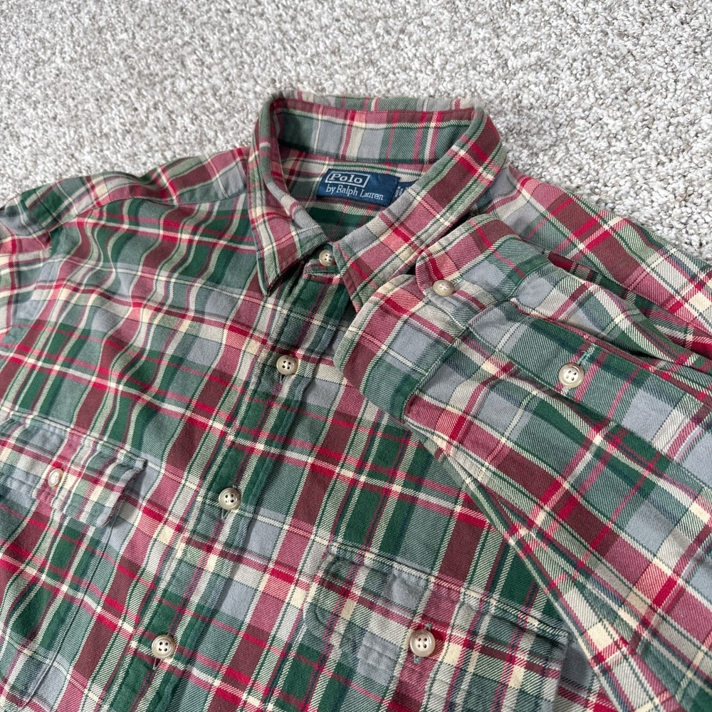 Ralph Lauren Shirt Mens 2XB Red Green Plaid‎ Flannel Flap Pocket Cabincore